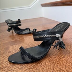 YVES SAINT LAURENT Black Zipper Tassel Pumps Heels‎ Leather Designer Luxury 40.5